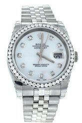 Rolex Custom Datejust 36 Mother Of Pearl Diamond Dial Bezel Mens Watch 116200 Watches
